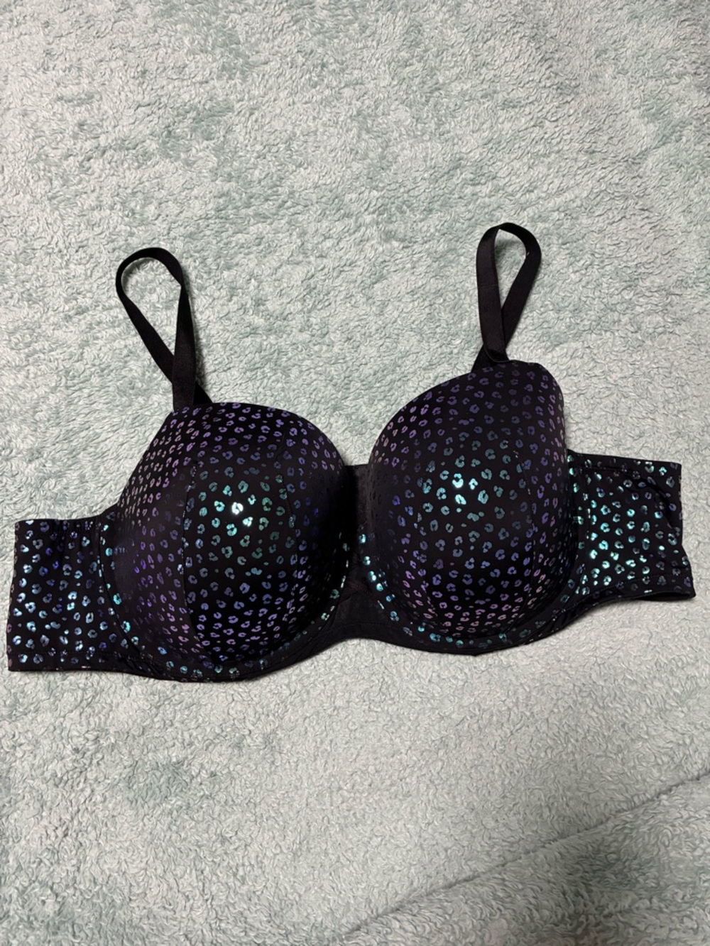 torrid Black Bra with Iridescent Teal & Purple Leopard Accents